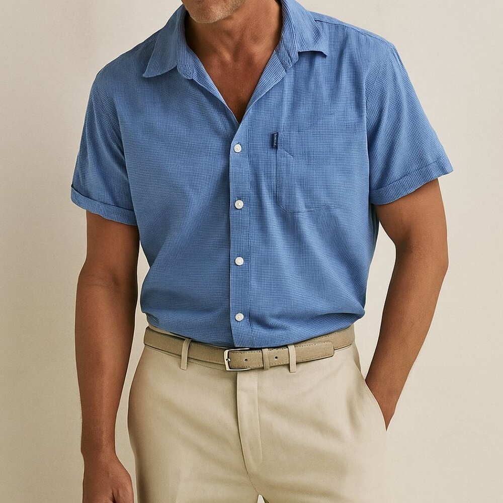 Vintage Guess ? Jeans Blue Short Sleeve Grid Pattern Shirt